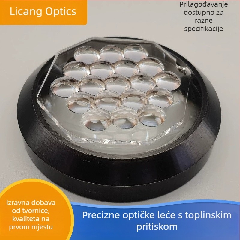 Optičko staklena leća s masivom očiju – leća za projektore i 3D printere; visok borosilikat K51; model Array lens compound eye lens; premaz na zahtjev; marka Lee Chang; namijenjeno osvjetljenju kondenziranju i kolimaciji