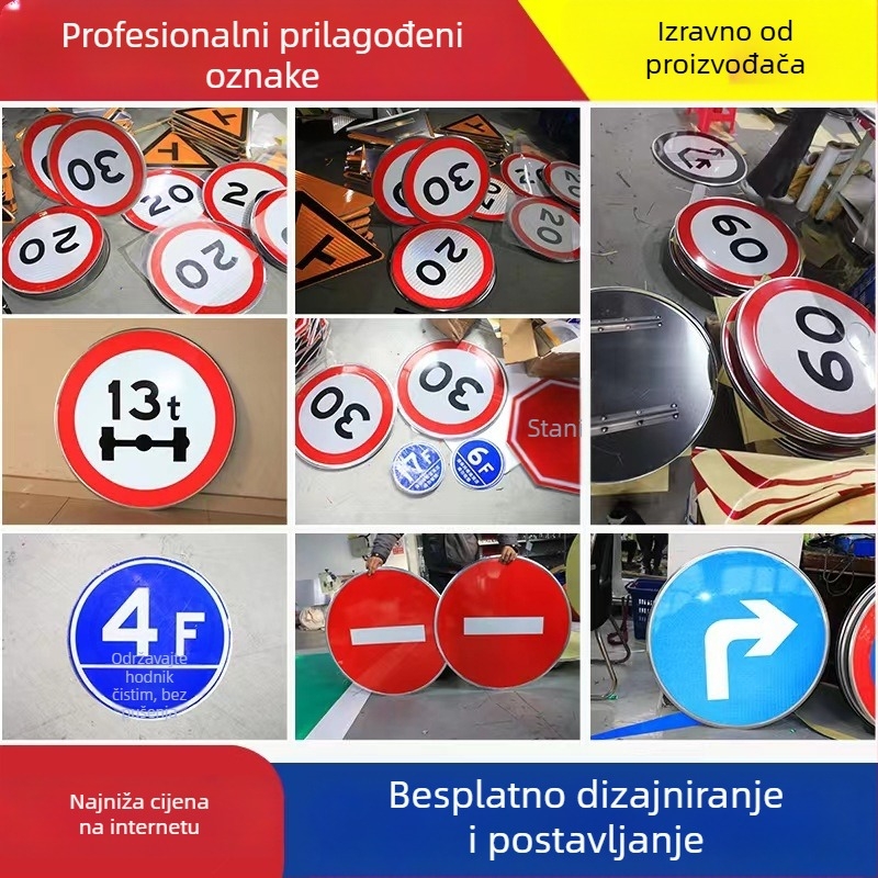 Kružna prometna pločica na aluminijskoj ploči s mikroprizm reflektirajućim filmom, oznaka ograničenja visine i brzine, prilagodljiva obrada