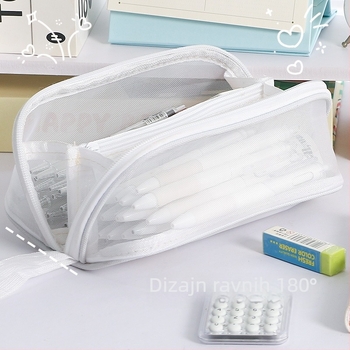 Pernica za olovke s mrežom prizmičnog oblika, velik kapacitet, otporna na mrlje (Brand: Writing Pavilion; Materijal: Pleteni; Spol: Opći; Stil: Korejska verzija)