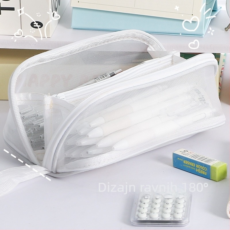 Pernica za olovke s mrežom prizmičnog oblika, velik kapacitet, otporna na mrlje (Brand: Writing Pavilion; Materijal: Pleteni; Spol: Opći; Stil: Korejska verzija)