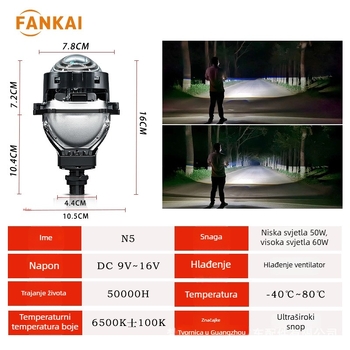 N5 LED prednja svjetla za automobil, 12V, 60W, IP67