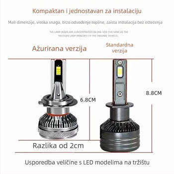 LED automobilska svjetla H7 s dvostrukom bakrenom cijevi, integrirana leća za visoki i niski snop, 60W 12V 6000 lm, IP68, avionski aluminij