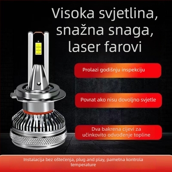 LED automobilska svjetla H7 s dvostrukom bakrenom cijevi, integrirana leća za visoki i niski snop, 60W 12V 6000 lm, IP68, avionski aluminij