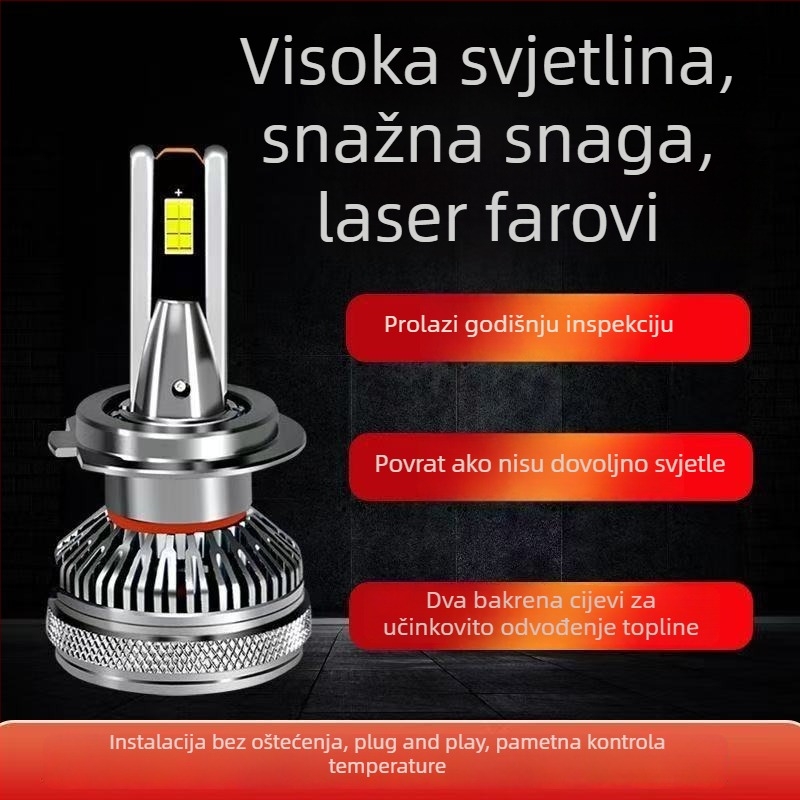 LED automobilska svjetla H7 s dvostrukom bakrenom cijevi, integrirana leća za visoki i niski snop, 60W 12V 6000 lm, IP68, avionski aluminij