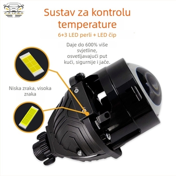 Automobilski LED bi-optička leća s dvostrukom lampom, 60W, 12V, 10000 lm, 30000 h, aluminijsko kućište