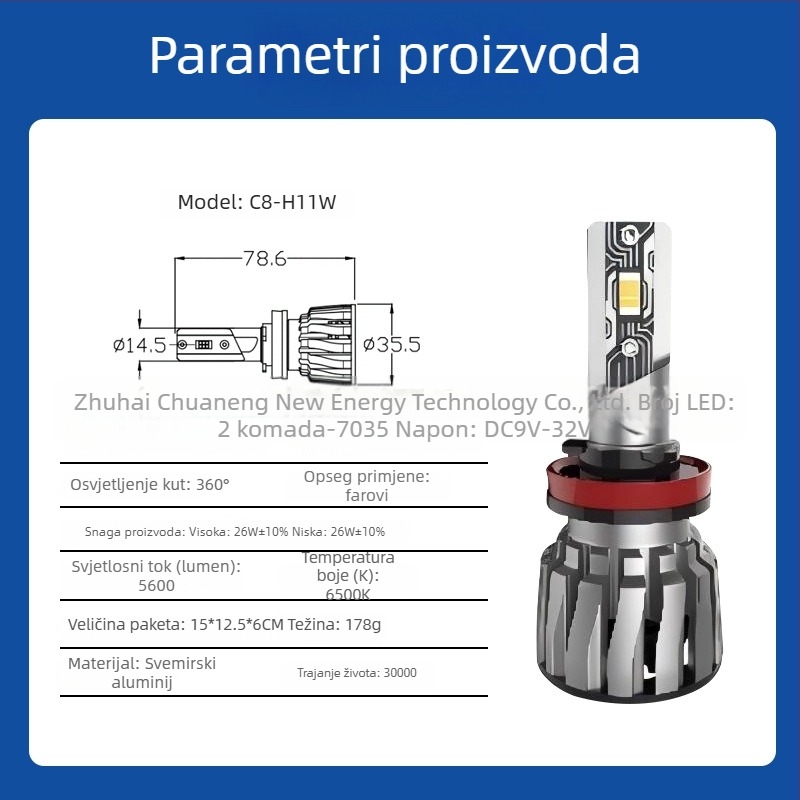 Auto LED prednja svjetla C8-H11 – 26W, DC9-32V, 5600 lm, IP65