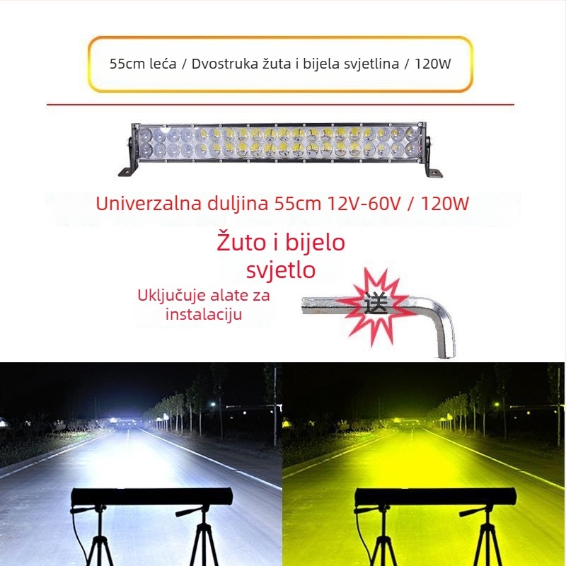 LED reflektor s dvostrukom lećom za automobile i terenska vozila, 120W, 12-60V, vodootporan
