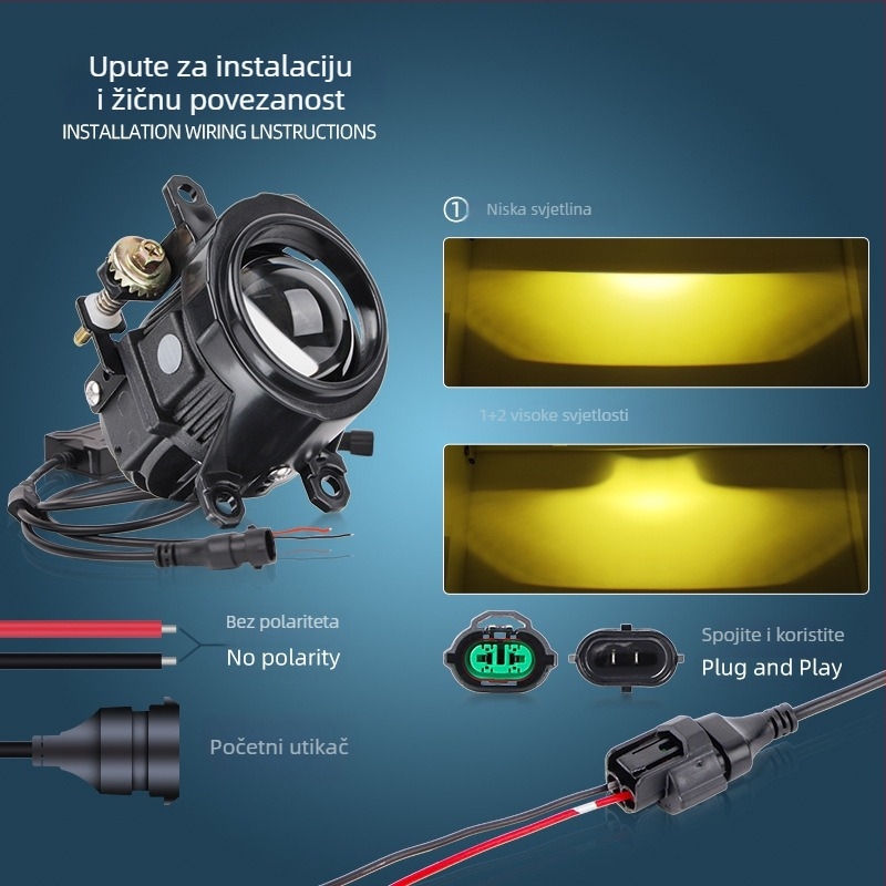 Automobilsko svjetlo za maglu s dvostrukim snopom i prozirnom lećom – LED, 12V, 5500LM, IP68, aluminijska legura