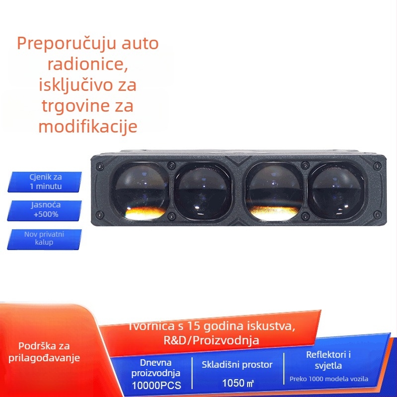 LED reflektor za vozila, četiri oka, 80W, 12V, 6000lm, 6000K, avionski aluminij