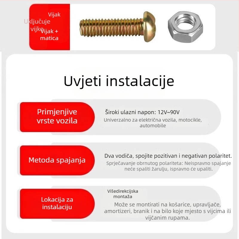 Prednje LED svjetlo za motocikl i električni tricikl, vanjska leća, 12V, 80A
