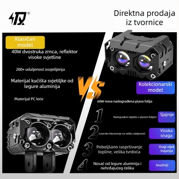 Motociklistički spot svjetla i LED prednja svjetla s dvostrukim lećama, vanjska ugradnja, snažno prednje osvjetljenje