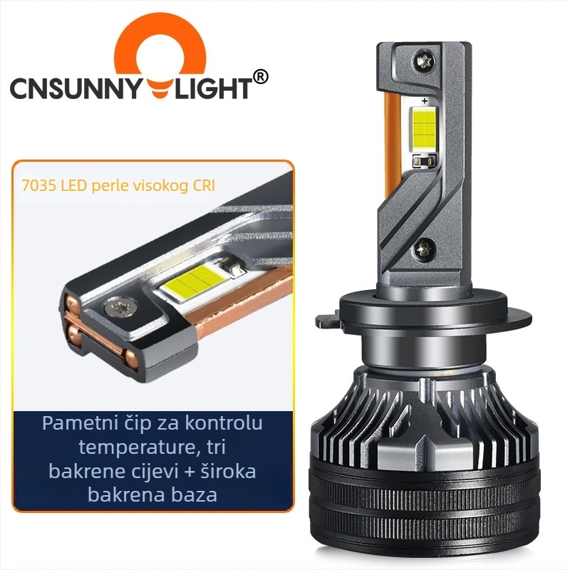 H7 LED automobilska žarulja za prednje svjetlo, 150W, 4300K topla bijela, tri bakrene cijevi