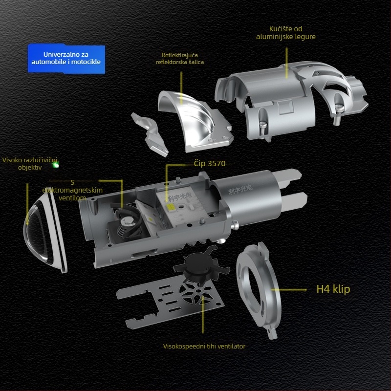 LED H4 LED svjetlo za automobil s M01T fisheye lećom i solenoidnim ventilu, Plug-In, 12V, 50W