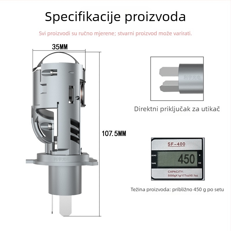 LED H4 LED svjetlo za automobil s M01T fisheye lećom i solenoidnim ventilu, Plug-In, 12V, 50W