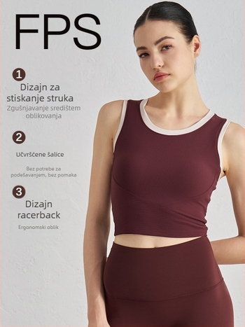 Joga top s jastučićima za grudi - prozračan, čvrste košarice, apsorpcija udara, uski kroj