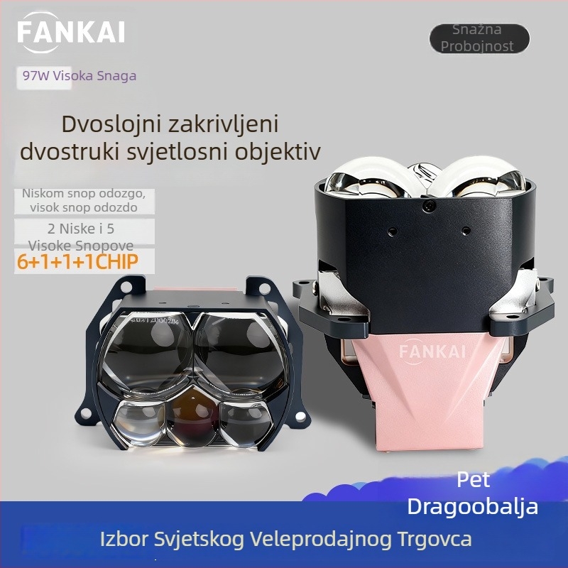 Automobilsko LED svjetlo s direktnim LED-om, kvadratnim ogledalom i prozirnom lećom – 97W, 12V, 13200 lm, 50.000 h, univerzalna kompatibilnost