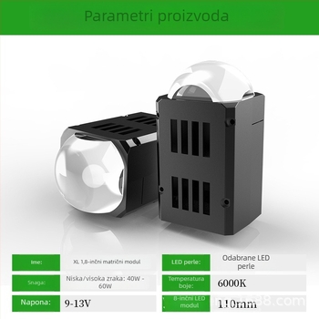 1,8-inčni matricni LED auto far s laserskom lećom, model TJ08, 80W za kratke / 120W za dugačke, 8000LM, IP65, 12V, trajanje 10000h