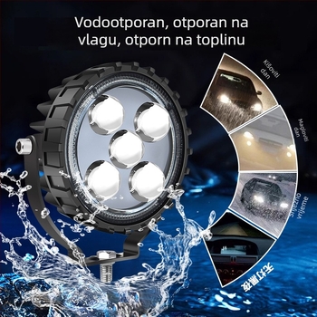 Okrugli laserski spot s 5 LED za prednji branik kamiona/terenog vozila, 60W, 12-80V, aluminijsko kućište, PC leća