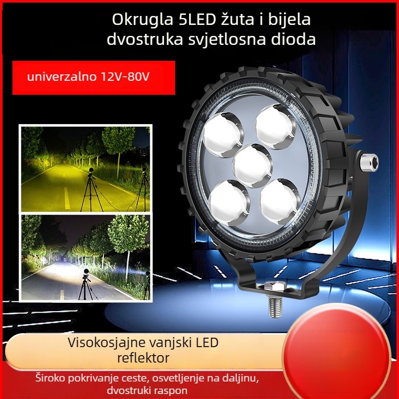 Okrugli laserski spot s 5 LED za prednji branik kamiona/terenog vozila, 60W, 12-80V, aluminijsko kućište, PC leća