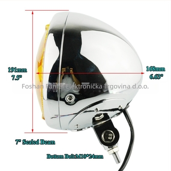 Prednja svjetiljka za električna vozila i bicikle – retro dizajn, 12V, snaga 55, kućište od odljevane aluminijske legure i staklena leća, model Flying