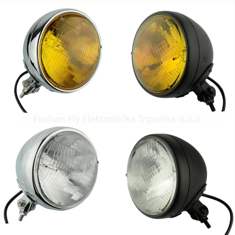 Prednja svjetiljka za električna vozila i bicikle – retro dizajn, 12V, snaga 55, kućište od odljevane aluminijske legure i staklena leća, model Flying