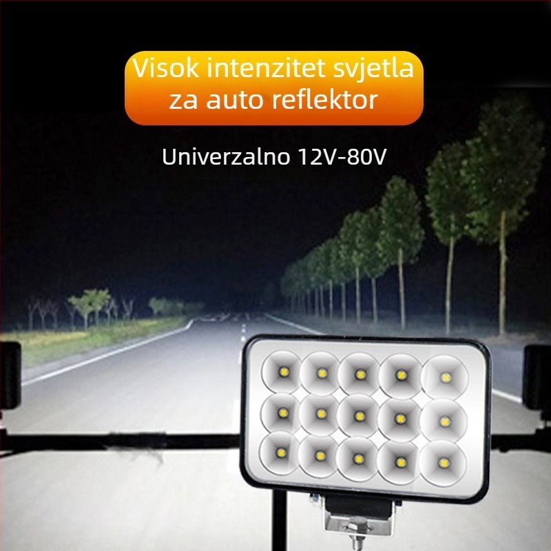 Le Tushun 72W LED prednje svjetlo za kamione, motocikle i električna vozila – 12-80V, IP67, 4200 lm, vijek trajanja 50 000 h, lijevani aluminij + PC, četverokutna reflektirajuća čašica konveksna leća