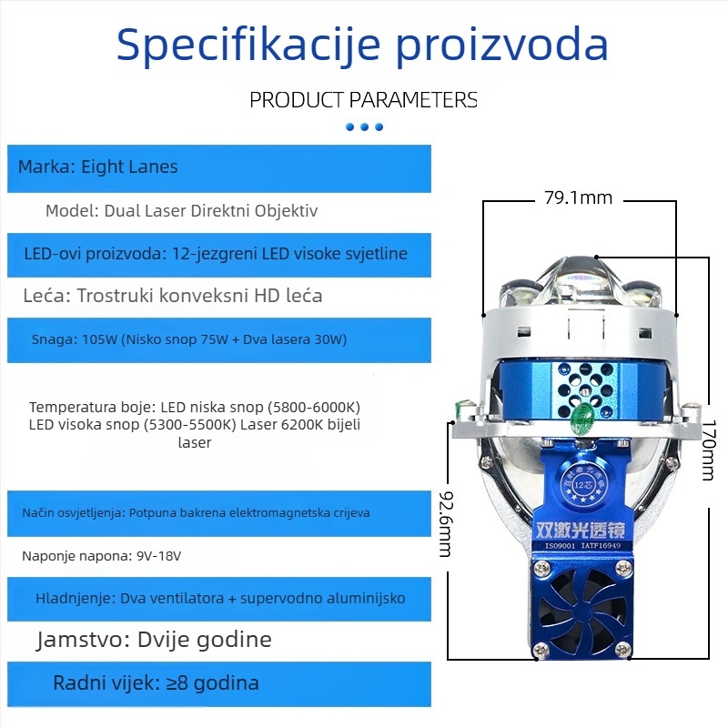 Set LED prednjih svjetala za auto s dvostrukom lećom i dvostrukim snopom, univerzalna kompatibilnost, 105W, 12V, 50.000h