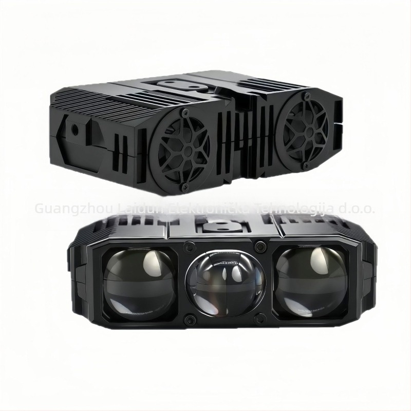 LED reflektor s tri leće – žuto-bijela svjetlost, za automobile, motocikle i električna vozila | 120W, 12V, 12000lm, IP68, domet 1000m