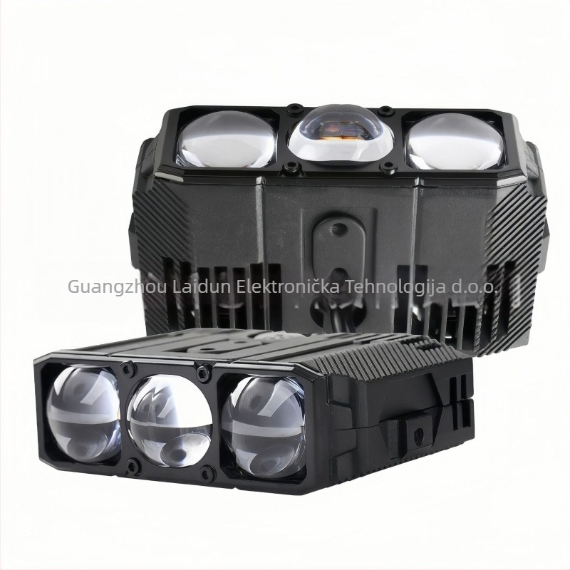 LED reflektor s tri leće – žuto-bijela svjetlost, za automobile, motocikle i električna vozila | 120W, 12V, 12000lm, IP68, domet 1000m