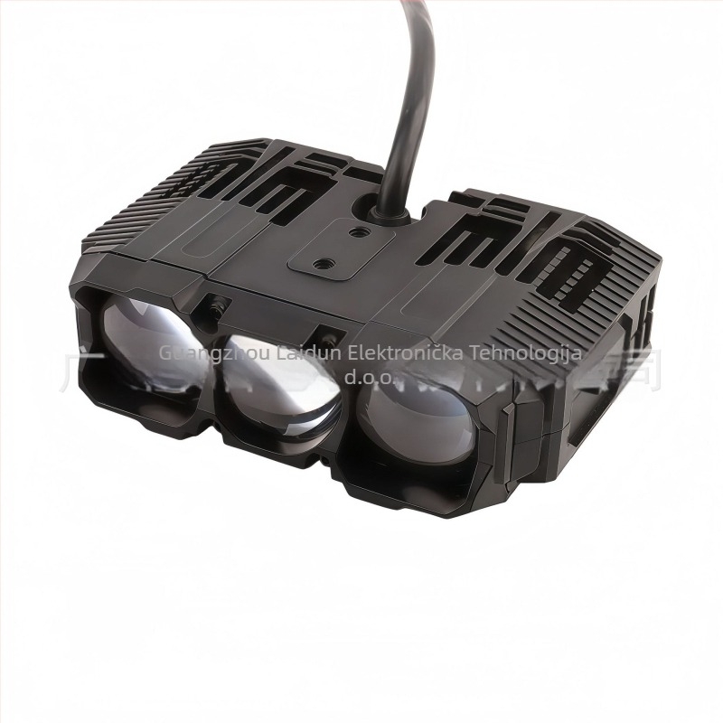 LED reflektor s tri leće – žuto-bijela svjetlost, za automobile, motocikle i električna vozila | 120W, 12V, 12000lm, IP68, domet 1000m