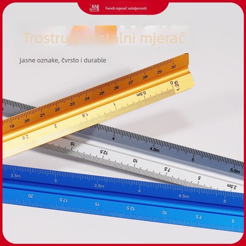 Aluminijsko trokutasto ravnalo s centimetarskom skalom, neto težina 20 g, individualno pakirano