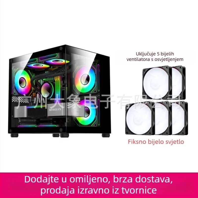 Mini PC kućište bez stupova s prizmi dizajnom — MicroATX kompatibilno, vodeno hlađenje, bočni prozirni panel