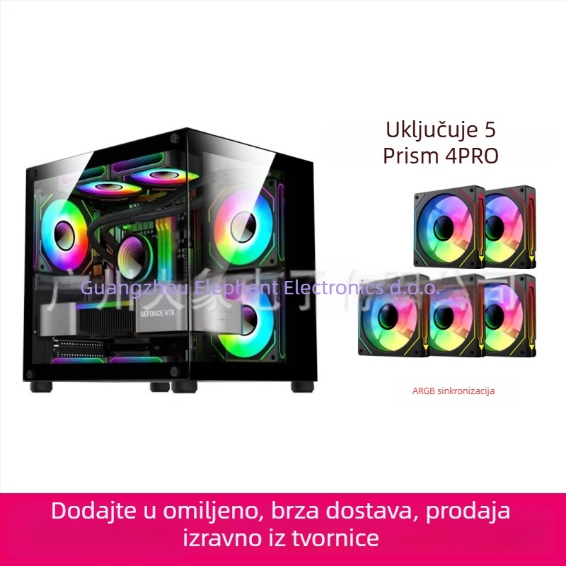 Mini PC kućište bez stupova s prizmi dizajnom — MicroATX kompatibilno, vodeno hlađenje, bočni prozirni panel