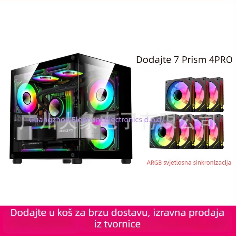 Mini PC kućište bez stupova s prizmi dizajnom — MicroATX kompatibilno, vodeno hlađenje, bočni prozirni panel