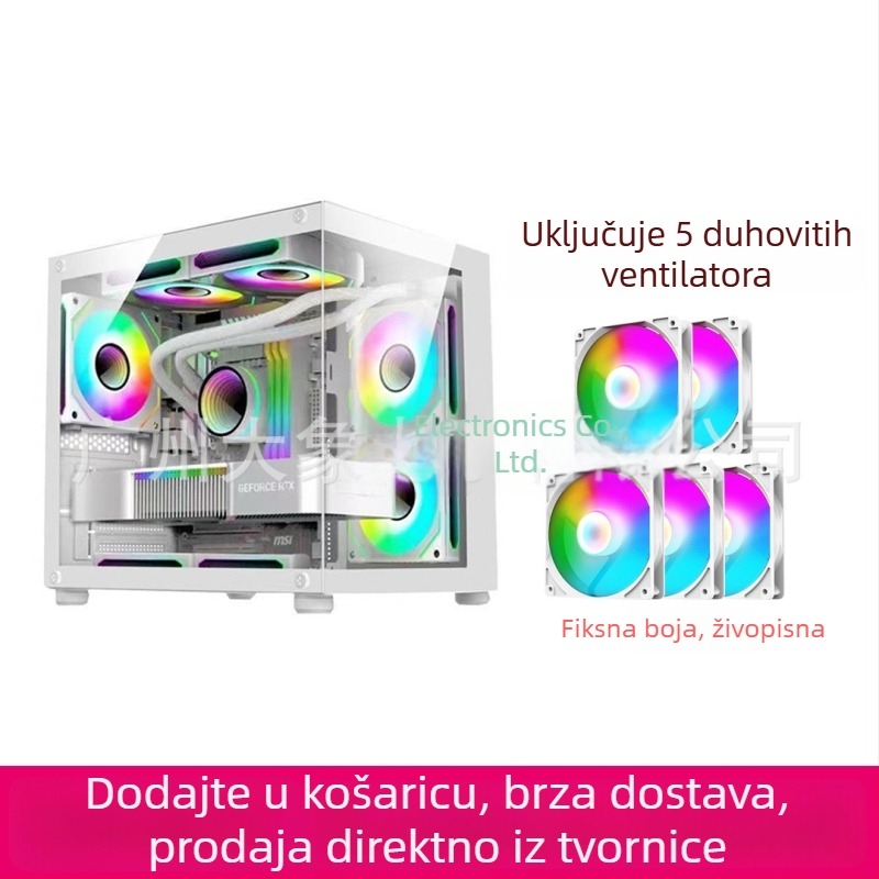 Mini PC kućište bez stupova s prizmi dizajnom — MicroATX kompatibilno, vodeno hlađenje, bočni prozirni panel