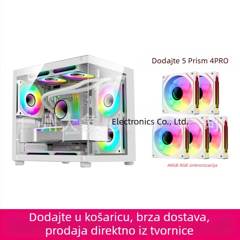 Mini PC kućište bez stupova s prizmi dizajnom — MicroATX kompatibilno, vodeno hlađenje, bočni prozirni panel