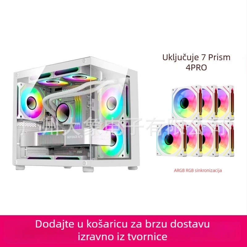 Mini PC kućište bez stupova s prizmi dizajnom — MicroATX kompatibilno, vodeno hlađenje, bočni prozirni panel