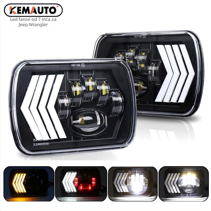 LED far Jeep Wrangler – dizajn s 4 strelicama, 75W, 12V, IP68, 6500LM, model MMR_7DZ
