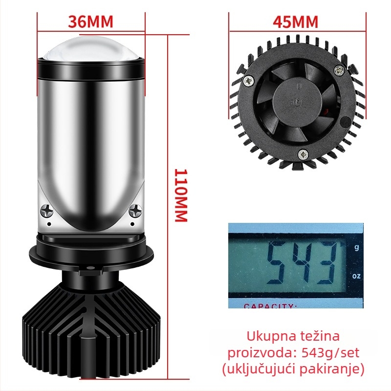 LED H4 svjetlo za motocikl s bifokalnom lećom (fish-eye), 9-36V, 6000 lm, vijek trajanja ≥30000 h