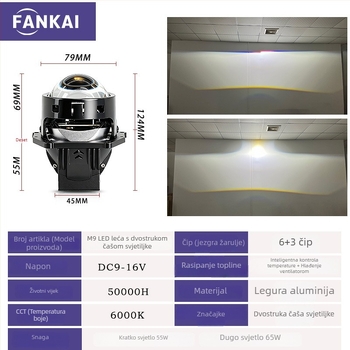 3-inčni LED far s dvostrukim svjetlom, lećom i dvostrukom lampom, 65W, 12V, visok i nizak snop