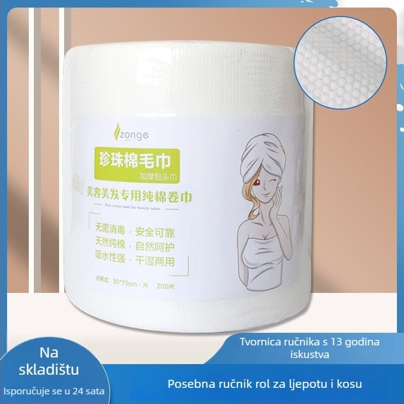 Jednokratne rolice za sušenje kose za salone ljepote i frizerske salone, izuzetno upijajuće, debeli netkani ručnici za kosu (netkani materijal; pamuk 70% / 30% pamuk sadržaja; upijanje 16–20 s; obična tkanina; prilagodba dostupna)