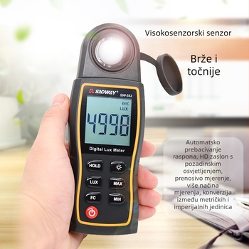 Deepway SW582 ručni digitalni luxmetar — visoka preciznost mjerenja osvjetljenja, napajanje 4,5V