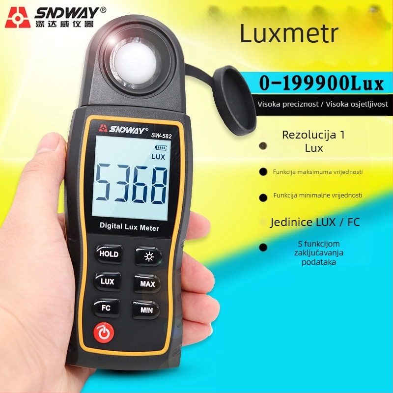 Deepway SW582 ručni digitalni luxmetar — visoka preciznost mjerenja osvjetljenja, napajanje 4,5V