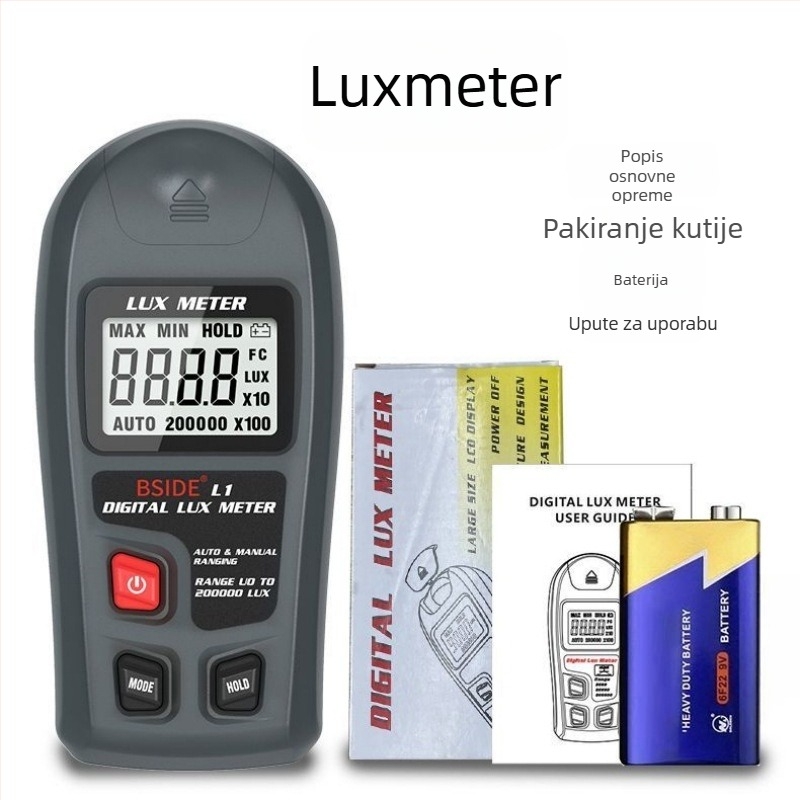 BSIDE visoko precizan digitalni luxmeter za biljke u stakleniku, ručni, baterijsko napajanje