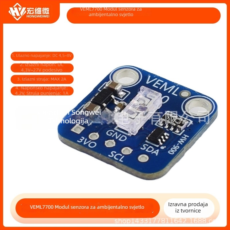 VEML7700 modul senzora okolišnog svjetla, 16‑bitni I2C interfejs, Luxmetar modul, Hongweiwei, Napajanje 6,3–50V