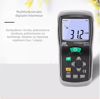 DT-1309 Višenamjenski fotometar za mjerenje osvjetljenja s USB podatkovnom povezom, 400 000 luks