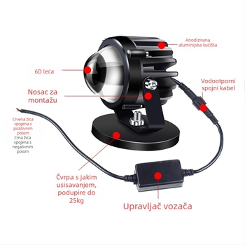 Automobilski LED reflektor visokog snopa, ultra jasna leća, LED izvor 1W, 12–24V, univerzalno za kamione