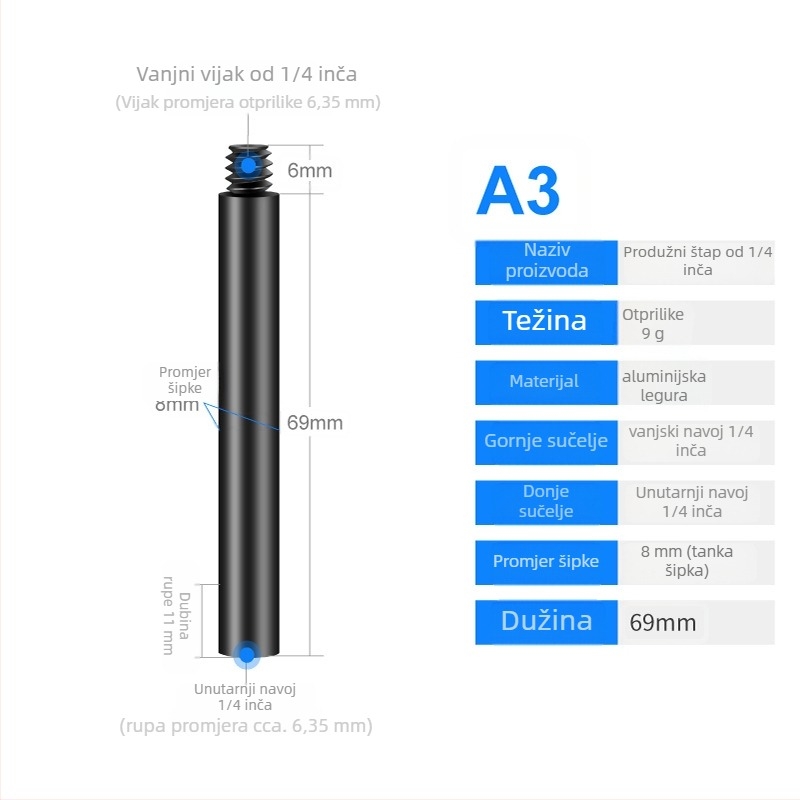Aluminijska legura univerzalni centrirajući štap, prošireni, model S-YC01, marka Jin nian shi'an