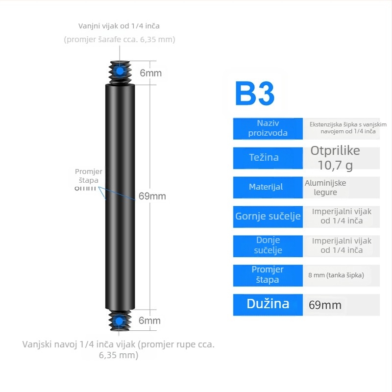 Aluminijska legura univerzalni centrirajući štap, prošireni, model S-YC01, marka Jin nian shi'an