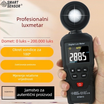 SmartSensor St8813 ručni luxmetar — profesionalni digitalni zaslon, visoka točnost mjerenja osvjetljenja, mjerenje svijećne svjetlosti, napajanje s 3x AAA baterija